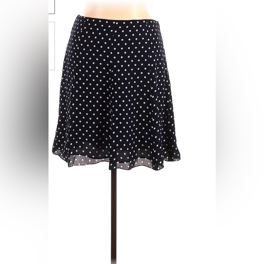 Ann Taylor Women’s Black Silk Skirt with White Eyelet Polka Dots